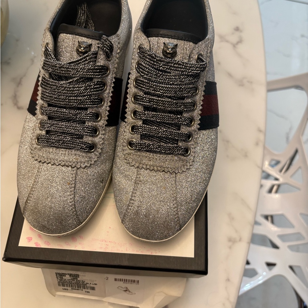 Gucci Glittery Gray Athletic Shoes